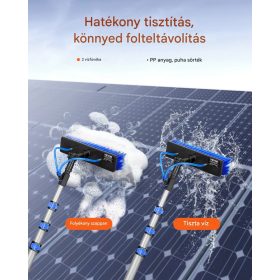   Teleszkópos mosókefe 6 m hosszúságig kihúzható nyéllel és 20 m tömlővel 180 fokban állítható fejjel napelemek és kültéri felületek tisztításához