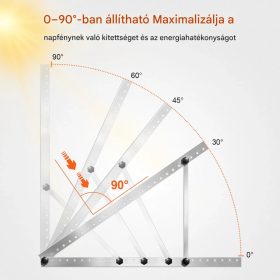  napelem tartó 104 cm, 0-90° állítható napelem tartó 100-300 W-os napelemekhez, tetőre szerelhető, dönthető lábakkal lakóautóhoz, tetőhöz, hajóhoz, hálózaton kívüli használatra