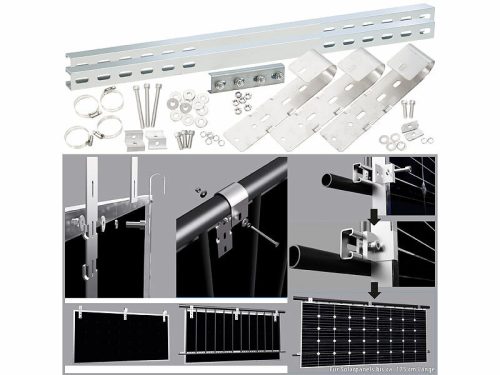 Bracket for mounting a solar panel on a railing, 90° tilt angle up to 175 cm long