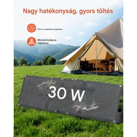   Összecsukható monokristályos napelem 30W hordozható USB töltő QC3.0 és Type-C csatlakozóval kempinghez és túrázáshoz