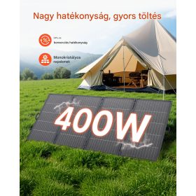   Összecsukható Napelem 400W, 16BB N-típusú Monokristályos Napelem Kerettel, 24%-os Hatékonyság, IP67, Napelemes Töltő MC4 Kimenettel és 10 az 1-ben DC Adapter Erőművekhez, Kempingezéshez