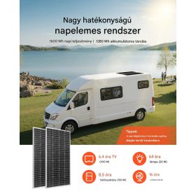   400W 12V-os napelem komplett szett, 2 db 200W-os monokristályos napelem + 12,8V 100Ah LiFePO₄ akkumulátor + 40A MPPT töltésvezérlő + 1000W-os inverter lakókocsikhoz, otthonokhoz, kempingezéshez, hajókhoz, hálózaton kívüli használatra