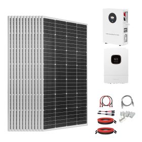   2400W 48V napelem szett, 12 db 200W-os monokristályos napelem + 51,2V 100Ah LiFePO₄ akkumulátor + 48V 5kW hibrid inverter, nagy teljesítményű, hálózaton kívüli napelem szett otthoni fészergazdaságokhoz