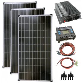   Teljes szett 12V 3x140W napelem monokristályos 1500W átalakító töltésvezérlő fotovoltaikus szigetrendszer