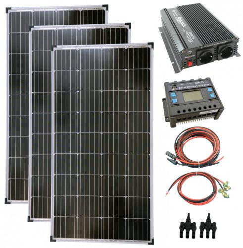 Teljes szett 12V 3x140W napelem monokristályos 1500W átalakító töltésvezérlő fotovoltaikus szigetrendszer