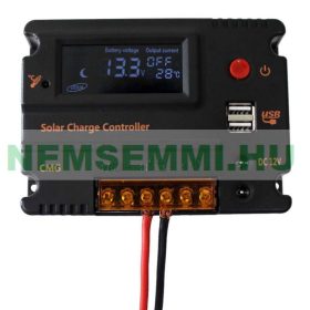 Extra tudású napelem töltésszabályzó Bemenet max 55V kimenet 12V + 5V USB aljzat, LCD kijelző