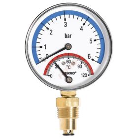   Nyomásmérő óra hőmérővel thermo-manometer 1/2"-alsó 0-6 bar