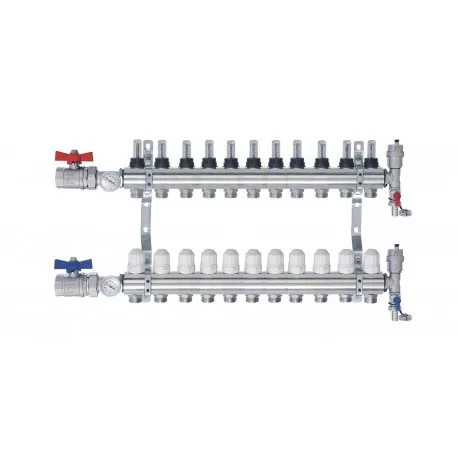 Heating distributor-collector 11-circuit heating distributor with flow meter with Eurocone connector 