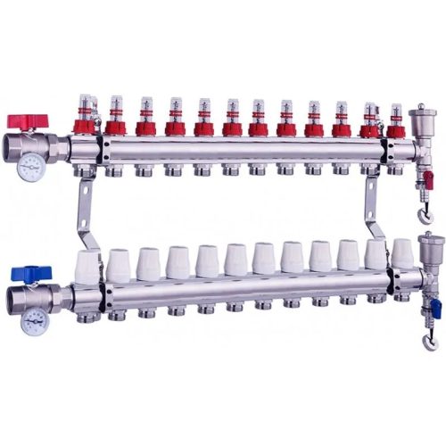 Heating distributor-collector 12-circuit heating distributor with flow meter with Eurocone connector 