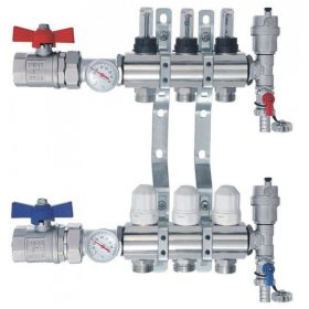 Fűtési osztó-gyűjtő 3 körös áramlásmérős fűtési elosztó eurokónusz csatlakozóval