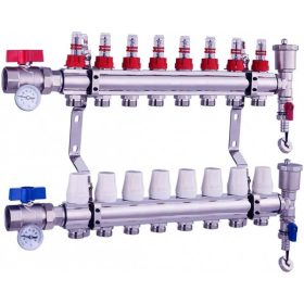   Fűtési osztó-gyűjtő 8 körös áramlásmérős fűtési elosztó padlófűtés számára