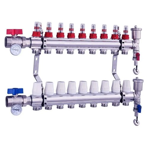 Heating distributor-collector 9-circuit heating distributor with flow meter with Eurocone connector 