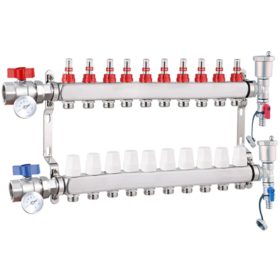   Fűtési osztó-gyűjtő 10 körös rozsdamentes acél, áramlásmérős fűtési elosztó padlófűtés számára