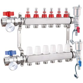   Fűtési osztó-gyűjtő 6 körös rozsdamentes acél, áramlásmérős fűtési elosztó padlófűtés számára