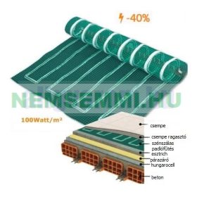 Szénszálas padlófűtés szőnyeg 100 W/m² 0,6 - 6,75 m²