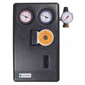   Napkollektor szivattyú állomás 2-12 l/p 2 oldali GRUNDFOS keringető szivattyú csoport hőszigetelt + buborék leválasztó + nyomásmérő óra