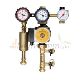   Napkollektor szivattyú állomás 2-12 l/p 2 oldali GRUNDFOS keringető szivattyú csoport hőszigetelt + buborék leválasztó + nyomásmérő óra
