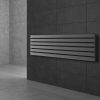 Modern design radiátor 370x1400 mm 689W antracit szín középső csatlakozású különleges hosszított és keskenyített formatervezésű stílusos megjelenés