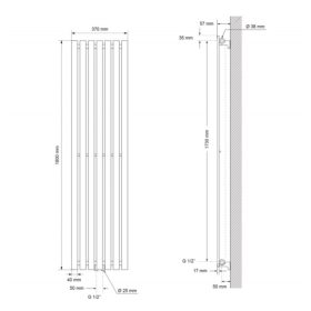   Modern design radiátor 370x1800 mm fehér színben, különleges hosszított és keskenyített formatervezésű, vízszintesen is felszerelhető, stílusos megjelenés 873W teljesítmény