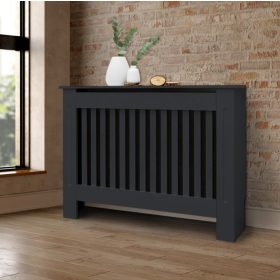   Radiátor takaró burkolat 112x19x82 cm fűtőtest burkolat antracit csíkos radiátorburkolat, fűtőtest burkolat