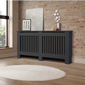   Radiátor takaró burkolat 152x19x82 cm fűtőtest burkolat antracit csíkos radiátorburkolat, fűtőtest burkolat