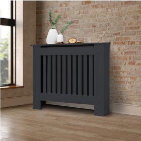   Radiátor takaró burkolat 78x19x82 cm fűtőtest burkolat antracit csíkos radiátorburkolat, fűtőtest burkolat