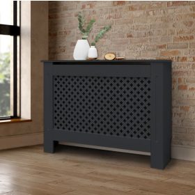   Radiátor takaró burkolat 112x19x82 cm fűtőtest burkolat antracit mintás radiátorburkolat, fűtőtest burkolat