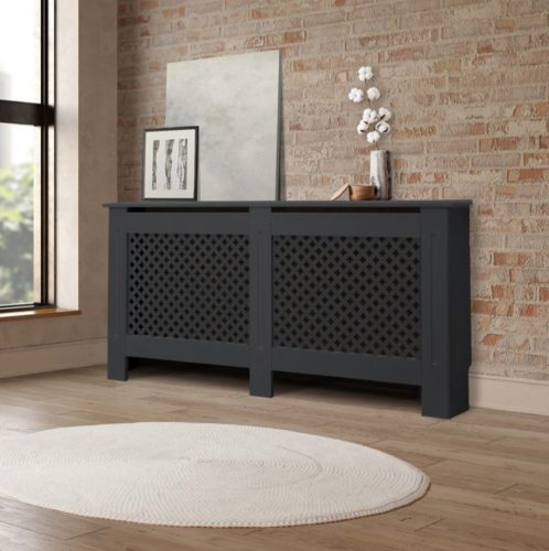 Radiátor takaró burkolat 152x19x82 cm fűtőtest burkolat antracit mintás radiátorburkolat, fűtőtest burkolat