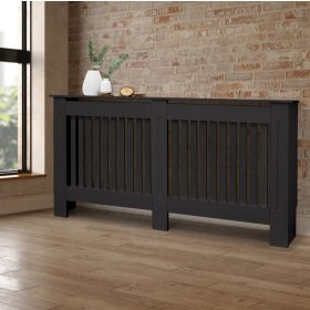   Radiátor takaró burkolat 152x19x82 cm fűtőtest burkolat fekete csíkos radiátorburkolat, fűtőtest burkolat