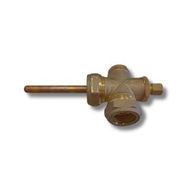   Kézi légtelenítő szelep hőmérséklet érzékelő hüvellyel szolár vagy fűtés rendszerhez. Tiszta rézből, KÉT 22 mm-es roppantós csatlakozással