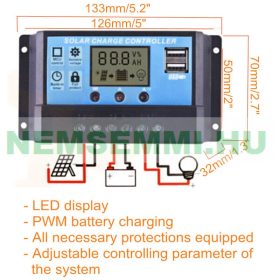   SZÁLLÍTÁS SÉRÜLT! 12V 24V 20A Napelem okos töltésszabályzó vezérlés automata átkapcsolás LCD kijelzővel USB csatlakozóval