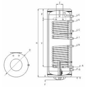 SZÁLLÍTÁS SÉRÜLT! 200 literes Sunsystem S2 indirekt BB típusú FALI tároló, 2 hőcserélős, jobbos 3 kW fűtőbetét