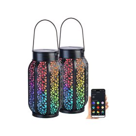   Intelligens fém napelemes lámpa 2 darabos szett dekoratív okos szolár lámpa alkalmazással, Bluetooth, IP44