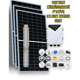   Napelemes öntöző szivattyú készlet 110V 750W mélykútszivattyú 9 m³/h 45 méter 3x430W napelem - szolár szabályzó - öntözés mélykút szivattyúval és napenergiával!
