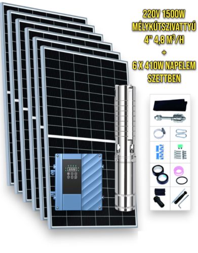 Solar irrigation pump set 200V AC/DC 1500W deep well pump 4.8 m³/h 203 meter lifting height - 6 x 410W solar panel - solar controller - irrigation with deep well pump and solar energy!