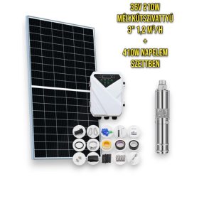   Napelemes öntöző szivattyú készlet 36V 210W mélykútszivattyú 1,2 m³/h 77 méter emelés - 430W mono napelem - szolár szabályzó - öntözés mélykút szivattyúval és napenergiával!