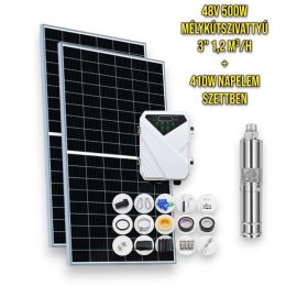 Napelemes öntöző szivattyú készlet 2 x 410W napelem, 500W mélykútszivattyú 1,7 m³/h 109 méter