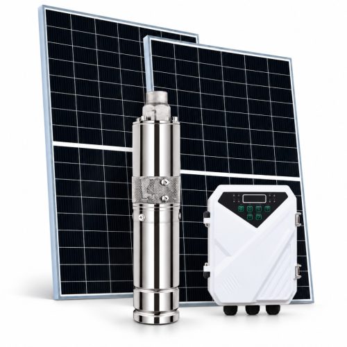 Napelemes öntöző szivattyú készlet 2 x 410W napelem, 500W mélykútszivattyú 1,7 m³/h 109 méter