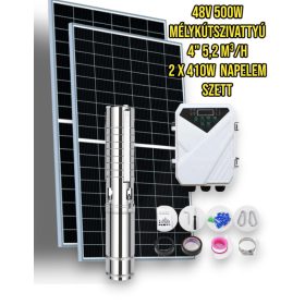   Napelemes öntöző szivattyú készlet 48V 500W búvárszivattyú 5,2 m³/h 45 méter emelés - 2 x 430W napelem - szolár szabályzó - öntözés mélykút szivattyúval és napenergiával!