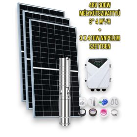   Napelemes öntöző szivattyú készlet 48V 600W mélykútszivattyú 4 m³/h 80 méter emelés 2 x 430W mono napelem, szolár szabályzó - öntözés mélykút szivattyúval és napenergiával!