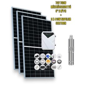   Napelemes öntöző szivattyú készlet 72V 750W mélykútszivattyú 2 m³/h 150 méter 3x430W napelem - szolár szabályzó - öntözés mélykút szivattyúval és napenergiával!