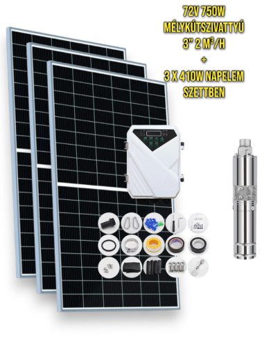 Solar irrigation pump set 72V 750W deep well pump 2 m³/h 150 meters 3x410W solar panel - solar controller - irrigation with deep well pump and solar energy!