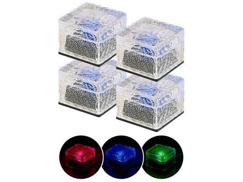 Solar RGB LED paving stone, glass block with 4 twilight sensors 7 x 5.4 x 7 cm