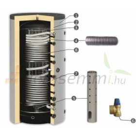   Puffer tartály 2 acél és 1 inox hőcserélővel 800 literes Sunsystem. Az inox cső a használati melegvíz felmelegítésére szolgál, friss víz modullal