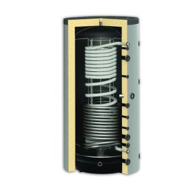   Puffer tartály 1 acél és 1 inox hőcserélővel 1000 literes Sunsystem. Az inox cső a használati melegvíz felmelegítésére szolgál, friss víz modullal