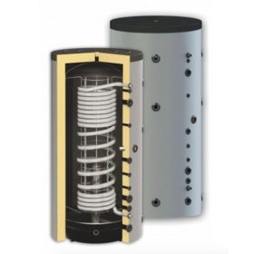   Puffer tartály 1 inox hőcserélővel 800 literes Sunsystem. Az inox cső a használati melegvíz felmelegítésére szolgál, friss víz modullal