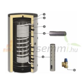   Puffer tartály 1 inox hőcserélővel 800 literes Sunsystem. Az inox cső a használati melegvíz felmelegítésére szolgál, friss víz modullal