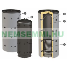   Puffertartály - 1 hőcserélővel 2000 literes tároló, speciálisan SAROKBA IS HELYEZHETŐ, melegvíz tárolás céljára.