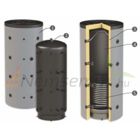   Puffertartály - 1 hőcserélővel 500 literes tároló, speciálisan SAROKBA IS HELYEZHETŐ, melegvíz tárolás céljára.