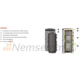   Fűtési puffer tároló - 2 hőcserélővel 300 literes tartály melegvíz tárolás céljára. Sunsystem PR2 300